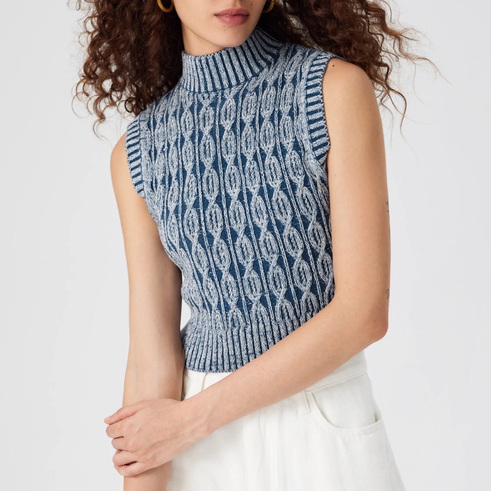 Shop Cider Blue and White Sleeveless Knit Top